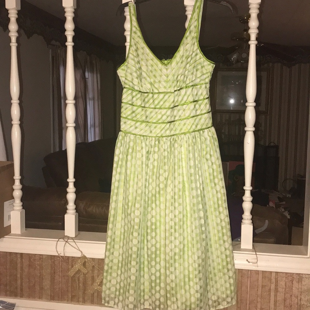 Green and Yellow Dress with White Polka Dots